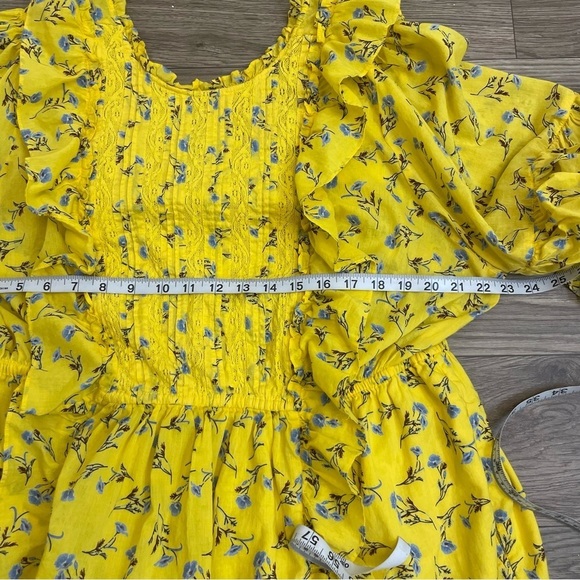 Happy X Nature Yellow Meadow Ditzy Floral Ruffle Sleeve Tiered Prairie Dress - Picture 11 of 16